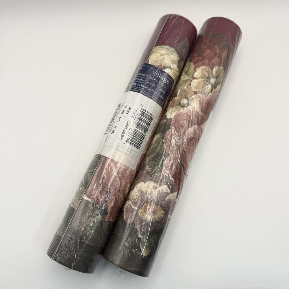 Vintage Village Wallpaper Border 5 yard each Lot of 2 Burgundy Floral